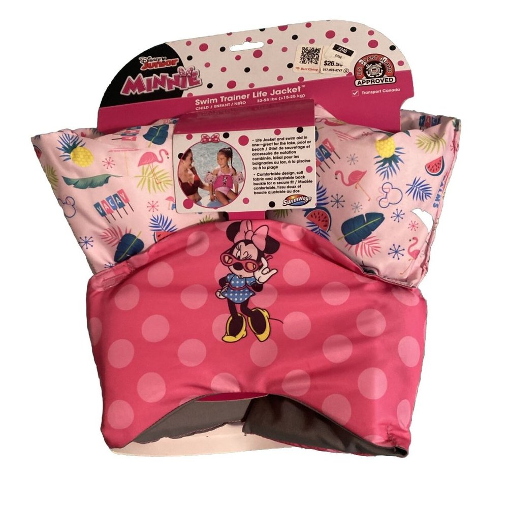 Disney Junior Minnie Mouse Character Learn-to-Swim Child Life Jacket 33-55lb NEW